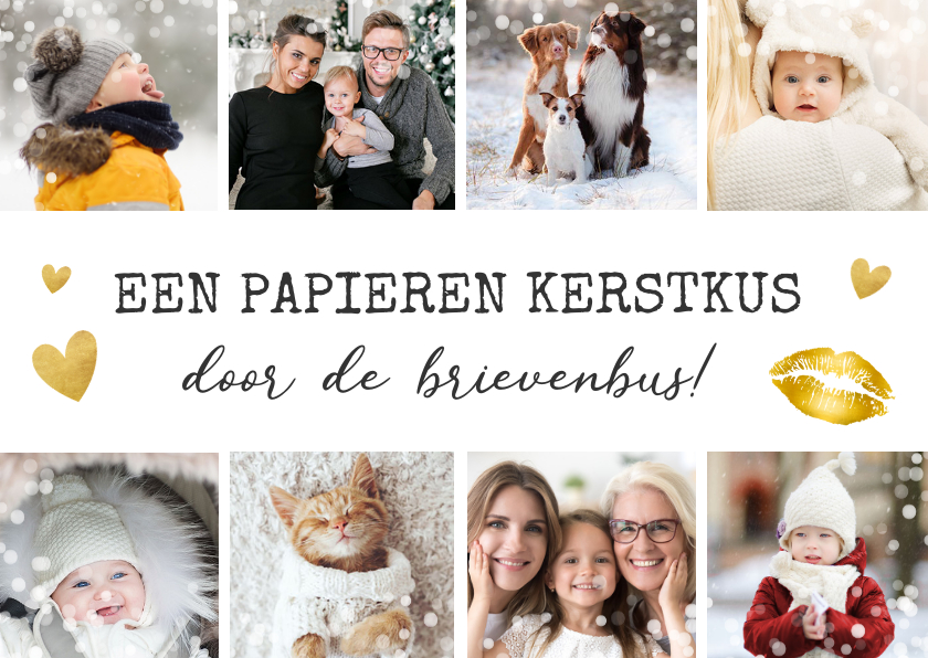 Kerstkaart fotocollage kerstkus met 8 eigen foto's - Kerstkaarten Kerstkaarten - Kerstkaart fotocollage kerstkus met 8 eigen foto's