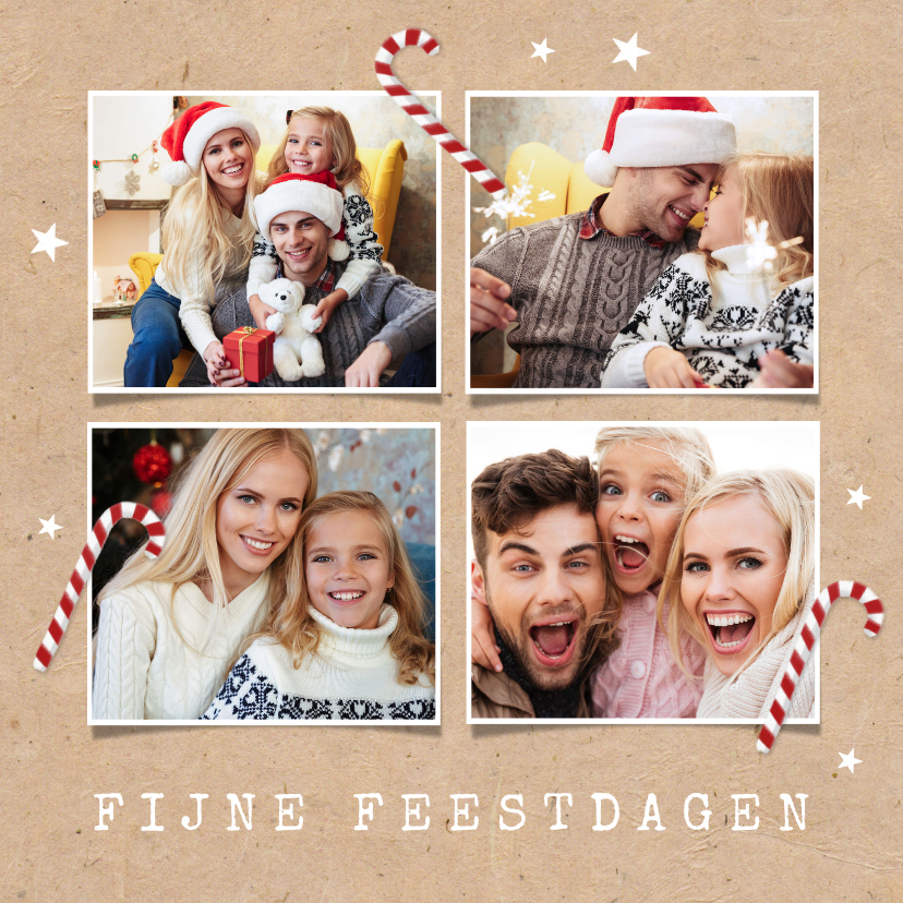 Kerstkaarten - Kerstkaart fotocollage kraft fijne feestdagen zuurstokjes