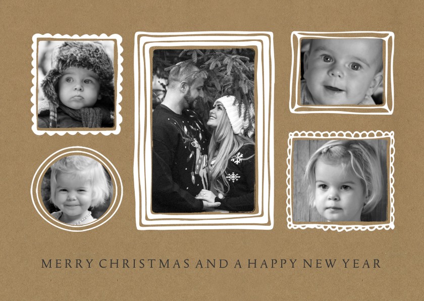 Kerstkaart fotocollage lijstjes kraft - BC - Kerstkaarten Kerstkaarten - Kerstkaart fotocollage lijstjes kraft - BC