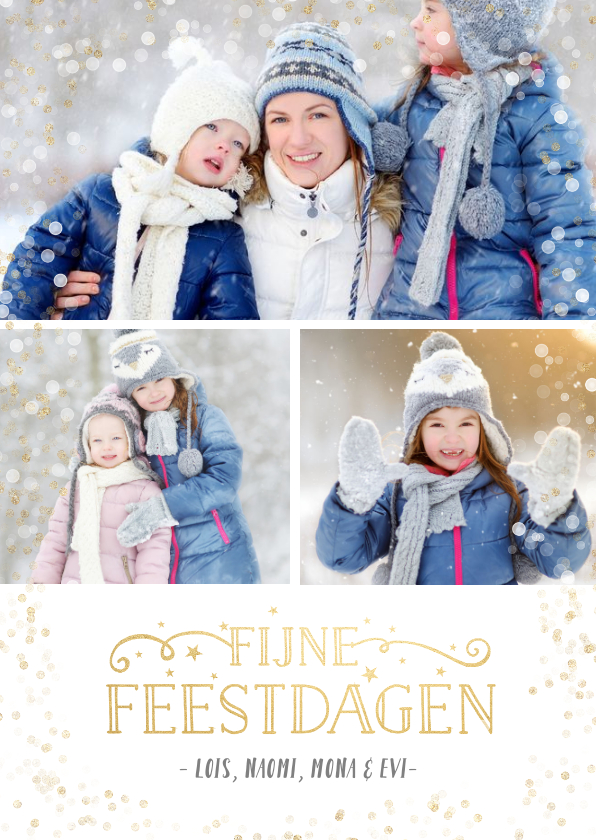Kerstkaart fotocollage met 3 foto's en confetti - Kerstkaarten Kerstkaarten - Kerstkaart fotocollage met 3 foto's en confetti