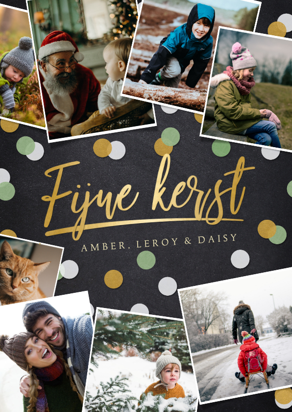 Kerstkaart fotocollage met 8 foto's en confetti - Kerstkaarten Kerstkaarten - Kerstkaart fotocollage met 8 foto's en confetti