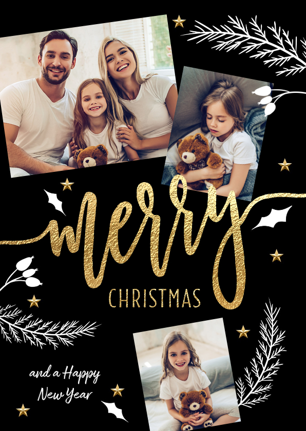 Kerstkaarten - Kerstkaart fotocollage met kersttakjes