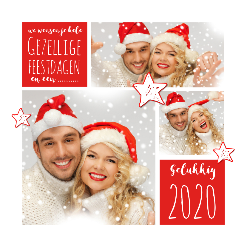 Kerstkaart fotocollage rood 2020 - Kerstkaarten Kerstkaarten - Kerstkaart fotocollage rood 2020