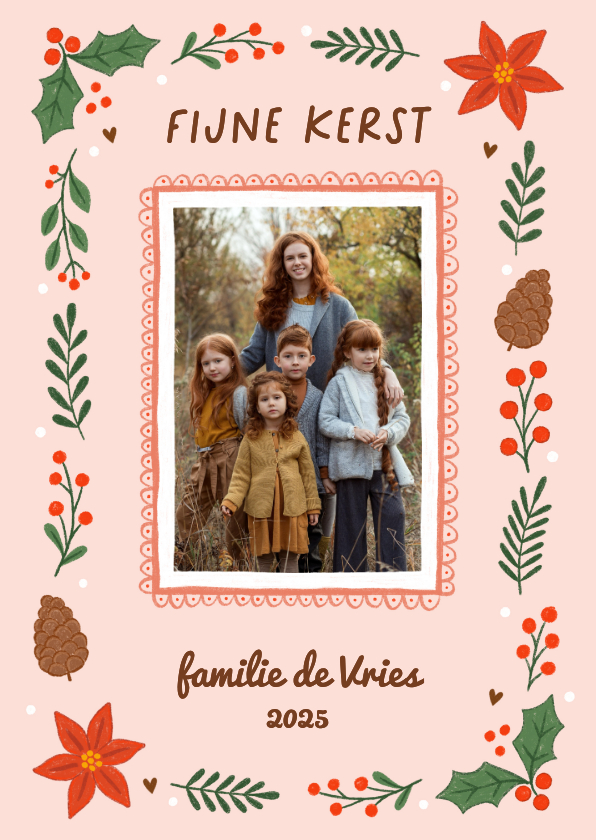 Kerstkaart fotokaart hulst besjes groen lichtoranje - Kerstkaarten Kerstkaarten - Kerstkaart fotokaart hulst besjes groen lichtoranje