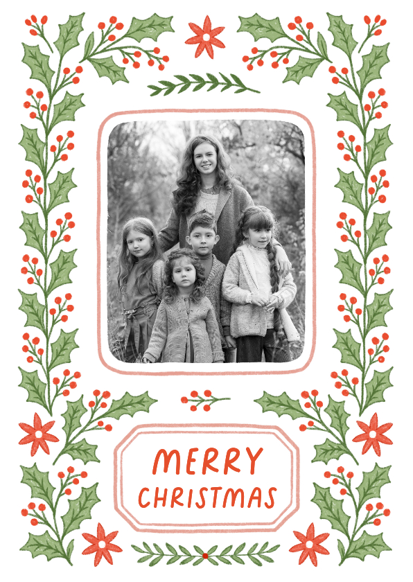 Kerstkaarten - Kerstkaart fotokaart hulst besjes groen rood