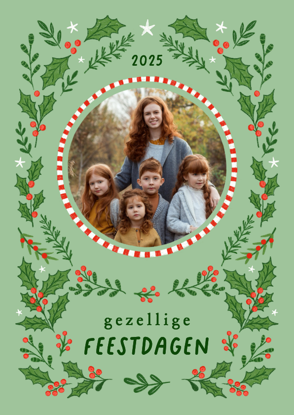 Kerstkaart fotokaart hulst besjes lichtgroen - Kerstkaarten Kerstkaarten - Kerstkaart fotokaart hulst besjes lichtgroen