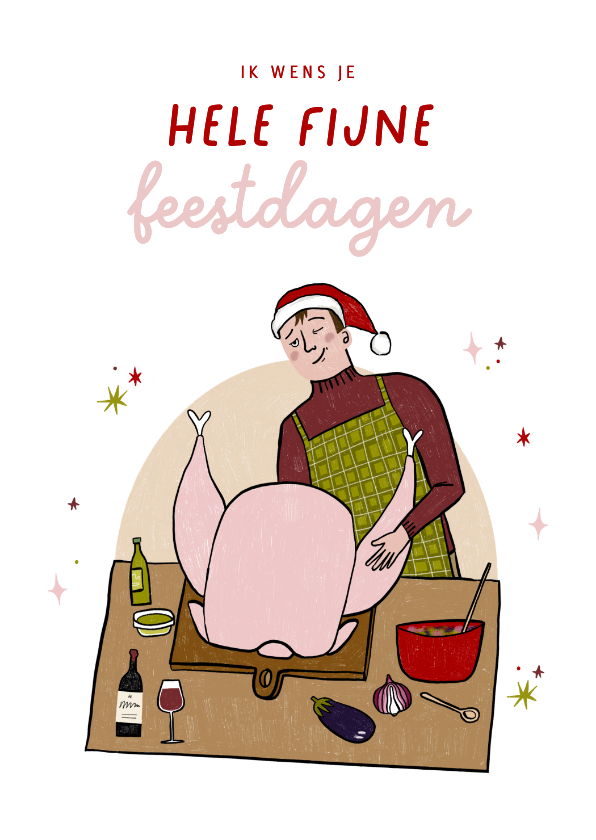 Kerstkaarten - Kerstkaart foute kalkoen illustratie hele fijne feestdagen