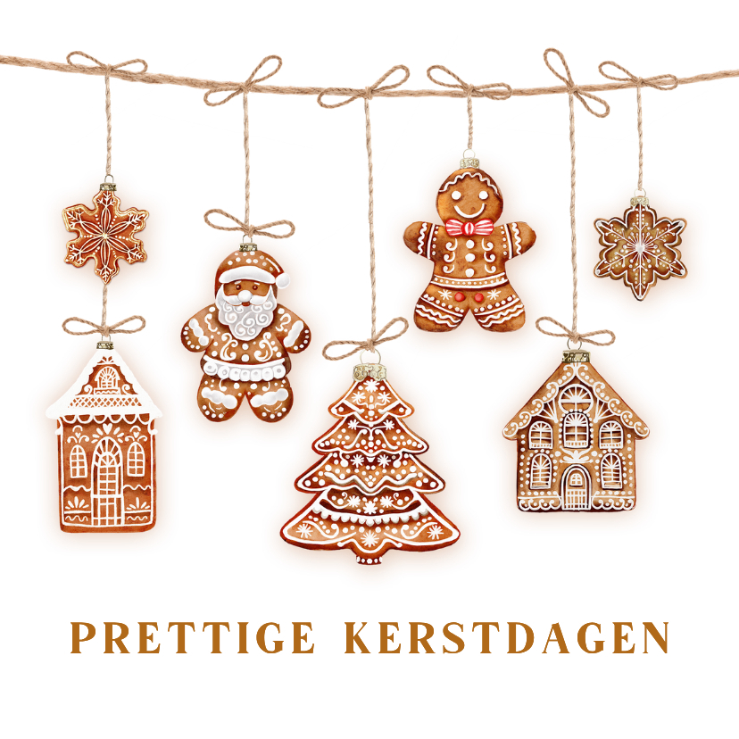 Kerstkaarten - Kerstkaart gingerbread aan kersttakken