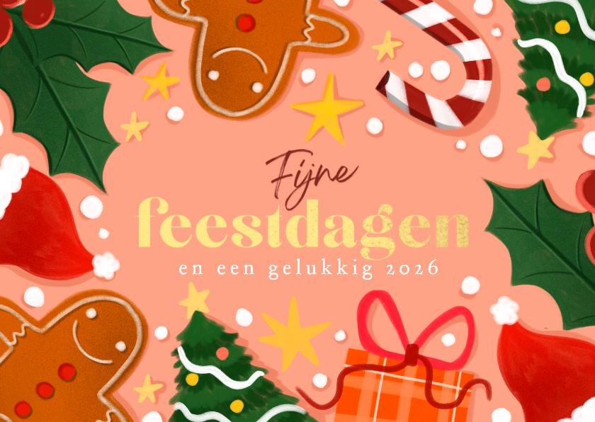 Kerstkaart gingerbread en zuurstokken - Kerstkaarten Kerstkaarten - Kerstkaart gingerbread en zuurstokken