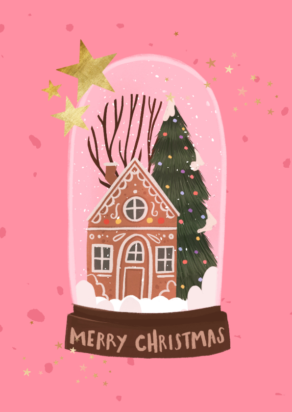Kerstkaarten - Kerstkaart gingerbread huisje in stolp