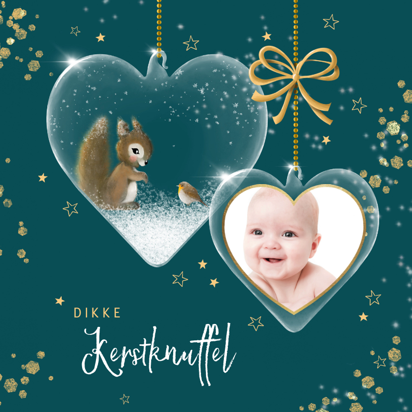 Kerstkaart glazen harten met foto - Kerstkaarten Kerstkaarten - Kerstkaart glazen harten met foto