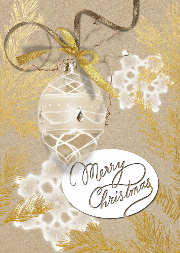 Kerstkaart glazen kerstbal gouden kersttak - Kerstkaarten Kerstkaarten - Kerstkaart glazen kerstbal gouden kersttak