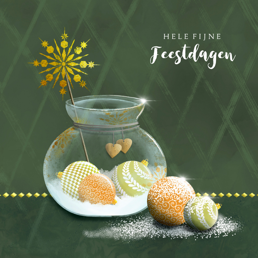 Kerstkaart glazen vaas met kerstballen - Kerstkaarten Kerstkaarten - Kerstkaart glazen vaas met kerstballen