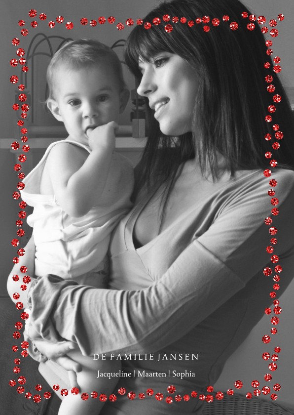 Kerstkaart glitter strass trend rood - Kerstkaarten Kerstkaarten - Kerstkaart glitter strass trend rood