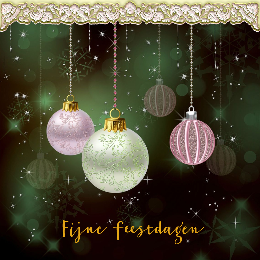 Kerstkaart glitters en ballen - Kerstkaarten Kerstkaarten - Kerstkaart glitters en ballen