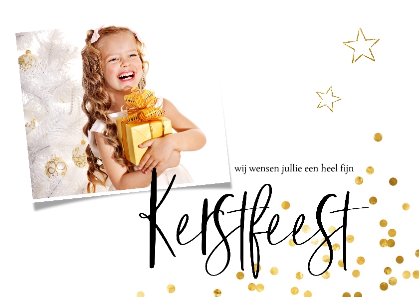 Kerstkaart goud confetti en eigen foto - Kerstkaarten Kerstkaarten - Kerstkaart goud confetti en eigen foto