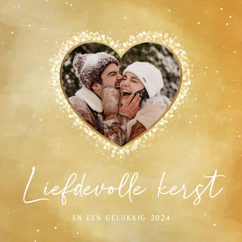 Kerstkaart goud hart van sparkles foto liefdevolle kerst - Kerstkaarten Kerstkaarten - Kerstkaart goud hart van sparkles foto liefdevolle kerst