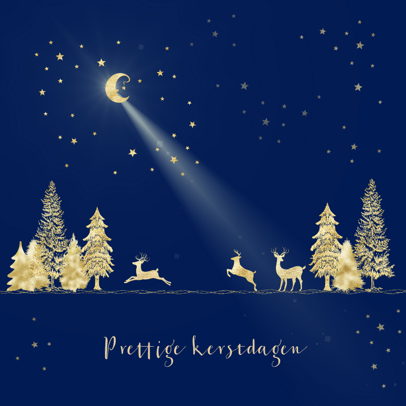 Kerstkaart goud-illustratie op blauw - Kerstkaarten Kerstkaarten - Kerstkaart goud-illustratie op blauw