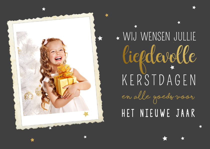 Kerstkaarten - Kerstkaart goud met foto 