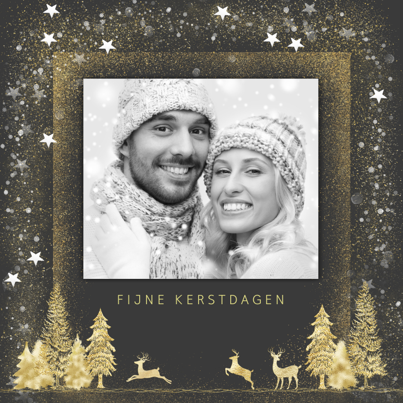 Kerstkaart goud op grijs met foto - Kerstkaarten Kerstkaarten - Kerstkaart goud op grijs met foto