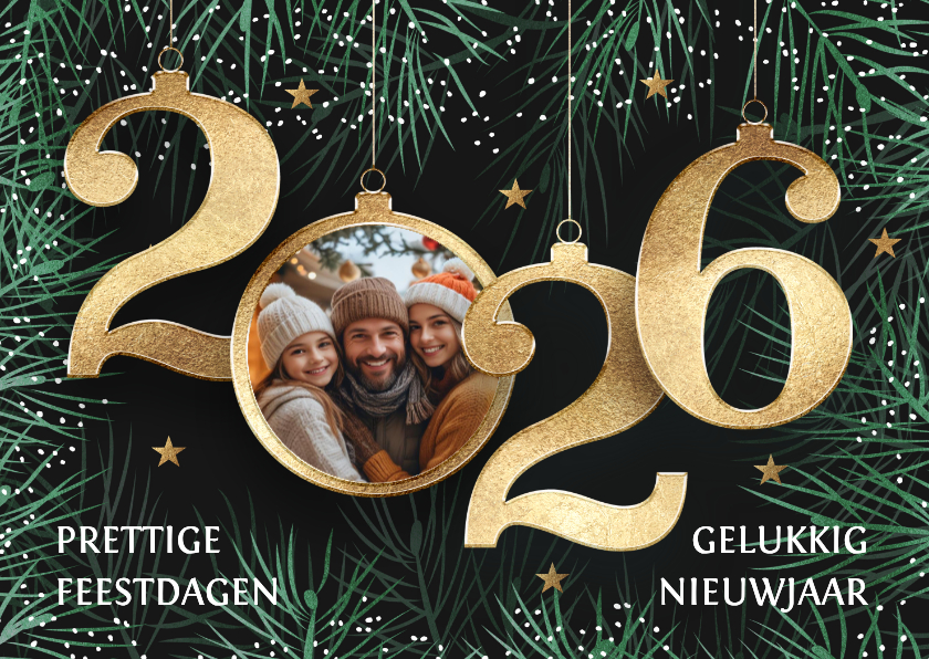 Kerstkaarten - Kerstkaart gouden 2026 met foto