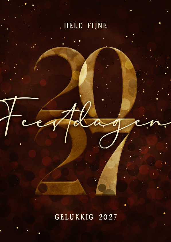 Kerstkaart gouden 2027 donkerrood stijlvol - Kerstkaarten Kerstkaarten - Kerstkaart gouden 2027 donkerrood stijlvol