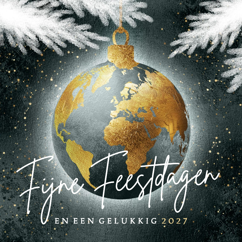 Kerstkaart gouden kerstbal aarde - Kerstkaarten Kerstkaarten - Kerstkaart gouden kerstbal aarde