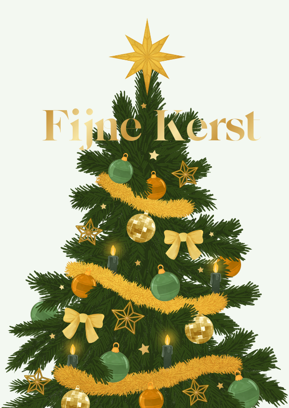 Kerstkaart gouden kerstboom decoratie sterren goud - Kerstkaarten Kerstkaarten - Kerstkaart gouden kerstboom decoratie sterren goud