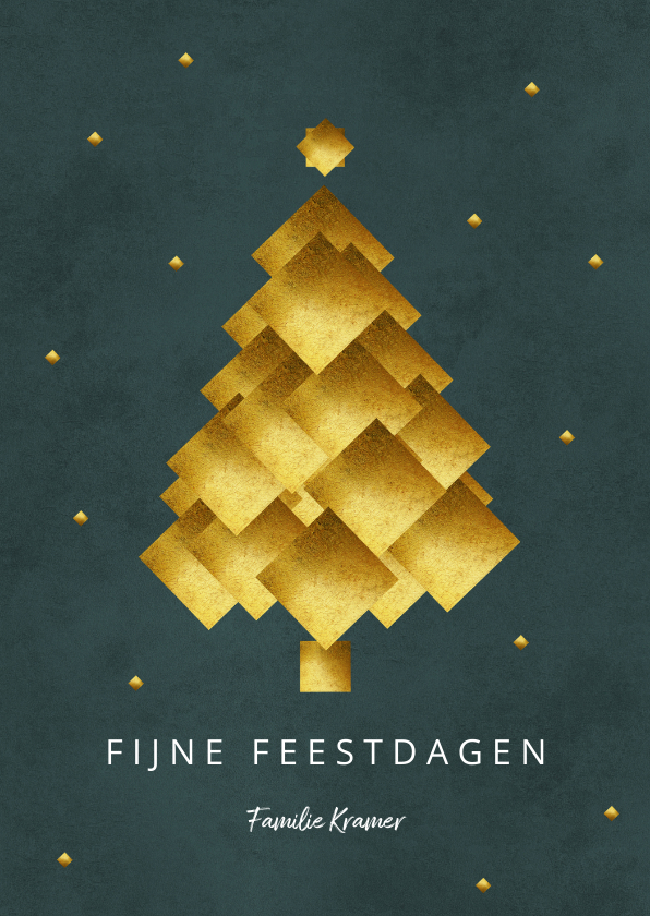 Kerstkaart gouden kerstboom donker groen - Kerstkaarten Kerstkaarten - Kerstkaart gouden kerstboom donker groen
