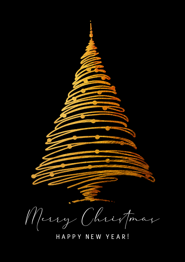 Kerstkaarten - Kerstkaart gouden kerstboom en kerstballen