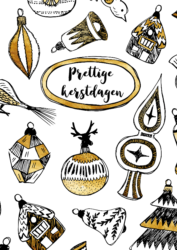 Kerstkaart gouden kerstboom hangers - Kerstkaarten Kerstkaarten - Kerstkaart gouden kerstboom hangers
