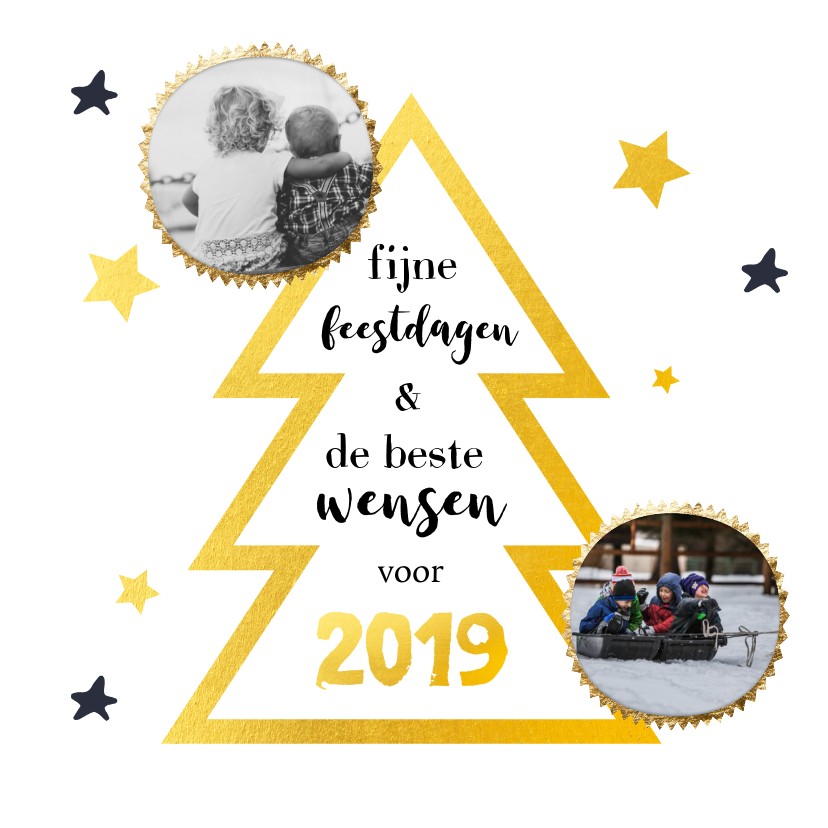 Kerstkaart gouden kerstboom met eigen foto's - Kerstkaarten Kerstkaarten - Kerstkaart gouden kerstboom met eigen foto's