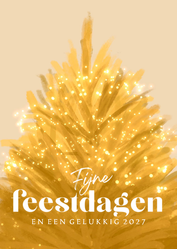 Kerstkaarten - Kerstkaart gouden kerstboom met lichtjes licht