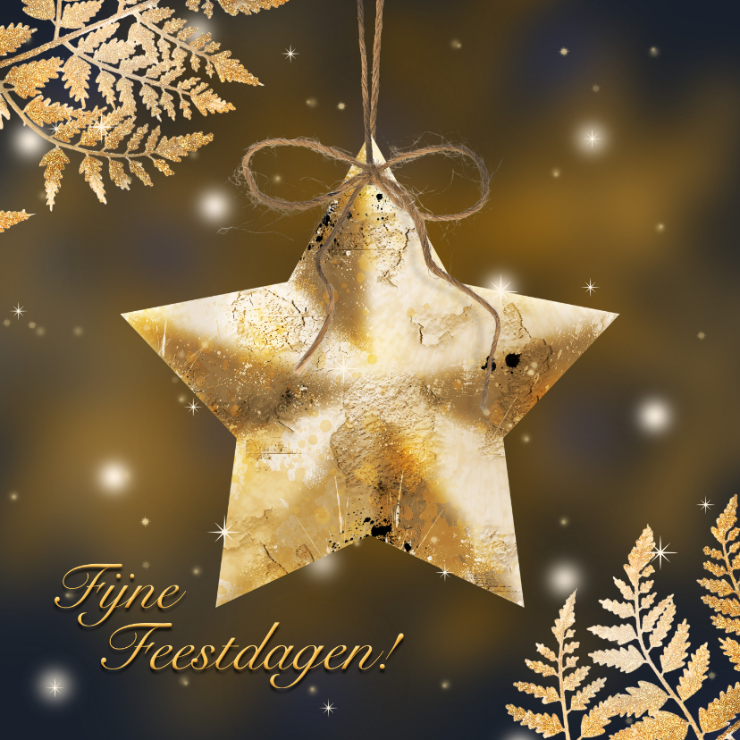Kerstkaart gouden ster en blad - Kerstkaarten Kerstkaarten - Kerstkaart gouden ster en blad