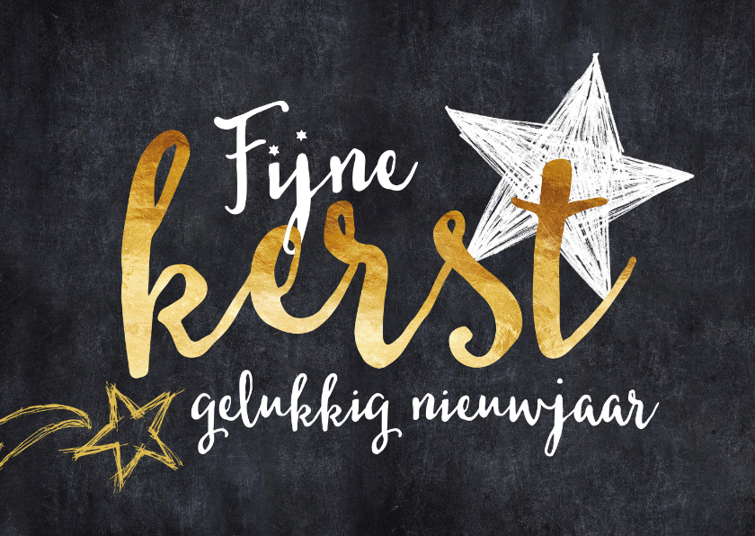 Kerstkaarten - Kerstkaart gouden tekst en sterren