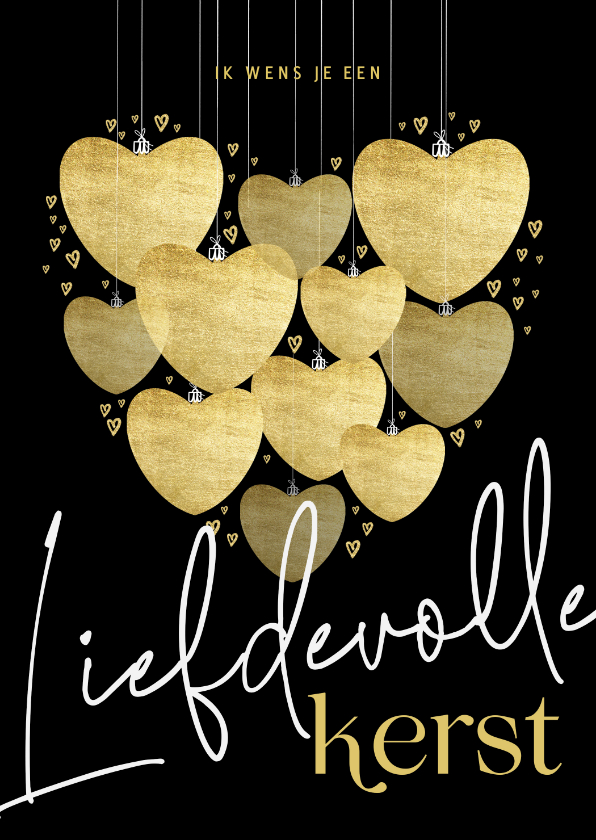 Kerstkaart goudlook kerstballen hart liefdevolle kerst - Kerstkaarten Kerstkaarten - Kerstkaart goudlook kerstballen hart liefdevolle kerst