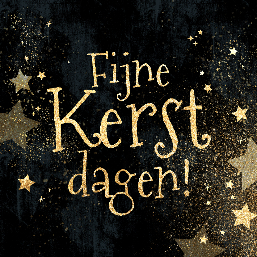 Kerstkaart goudlook sterren spetters op zwart - Kerstkaarten Kerstkaarten - Kerstkaart goudlook sterren spetters op zwart