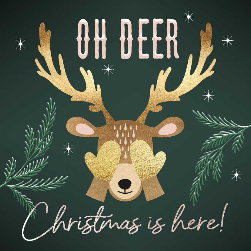 Kerstkaart grappig hertje Oh Deer groen - Kerstkaarten Kerstkaarten - Kerstkaart grappig hertje Oh Deer groen