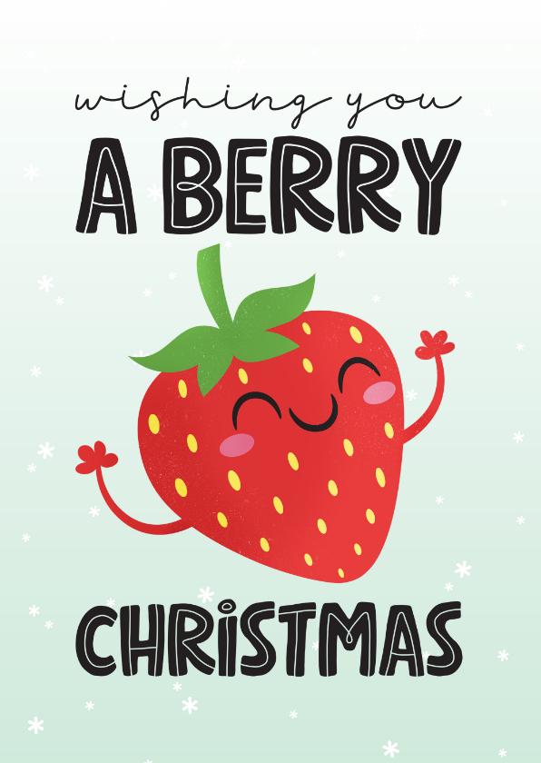 Kerstkaarten - Kerstkaart grappig kawaii strawberry berry christmas aardbei