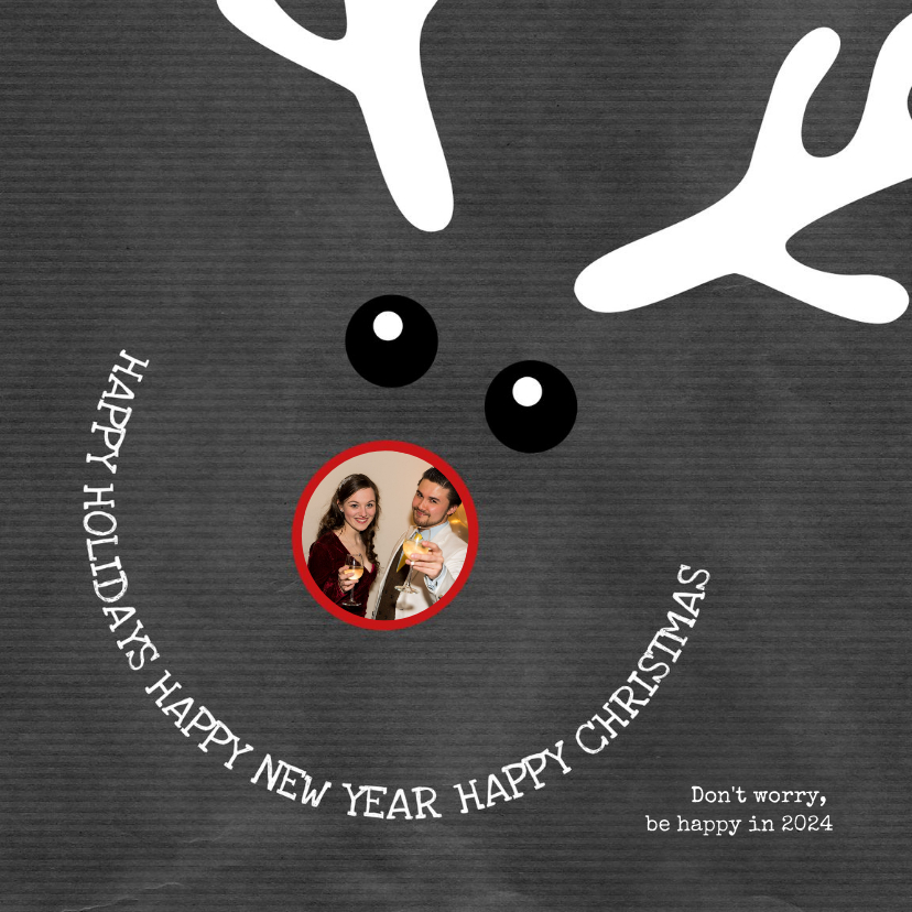 Kerstkaart grappige met illustratie rendier Happy - Kerstkaarten Kerstkaarten - Kerstkaart grappige met illustratie rendier Happy