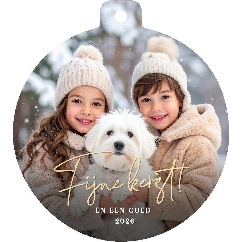 Kerstkaarten - Kerstkaart grote eigen foto in kerstbalvorm 'fijne kerst'