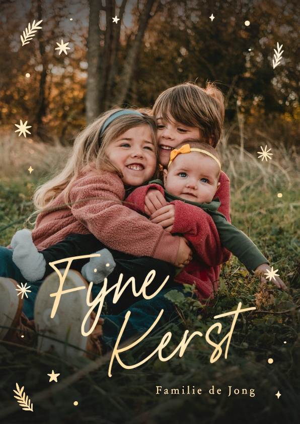 Kerstkaart grote foto fijne kerst met gouden sterren - Kerstkaarten Kerstkaarten - Kerstkaart grote foto fijne kerst met gouden sterren