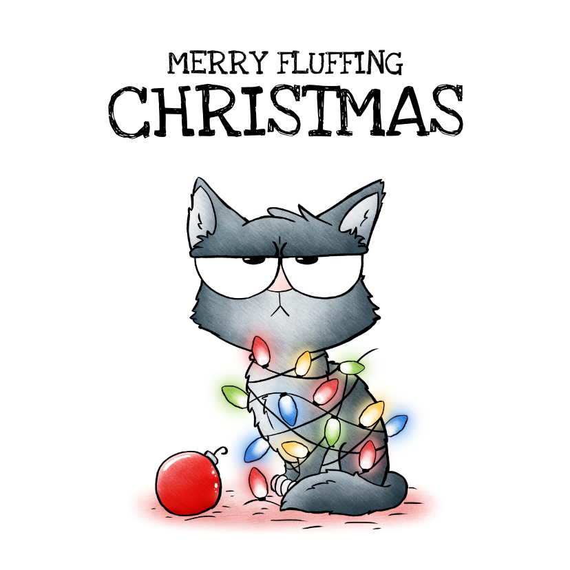 Kerstkaarten - Kerstkaart Grumpy Cat - Merry Fluffing Christmas