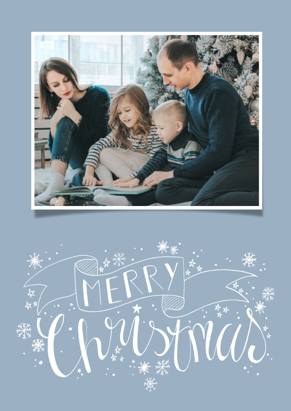 Kerstkaart handlettering foto sneeuw sterren - Kerstkaarten Kerstkaarten - Kerstkaart handlettering foto sneeuw sterren