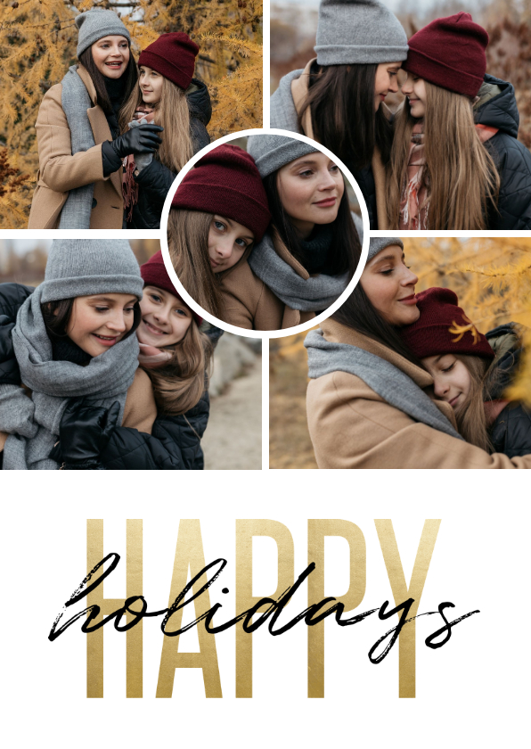 Kerstkaart happy holidays goudlook fotocollage - Kerstkaarten Kerstkaarten - Kerstkaart happy holidays goudlook fotocollage