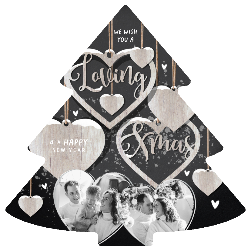 Kerstkaart hart hout hangers loving christmas foto's - Kerstkaarten Kerstkaarten - Kerstkaart hart hout hangers loving christmas foto's