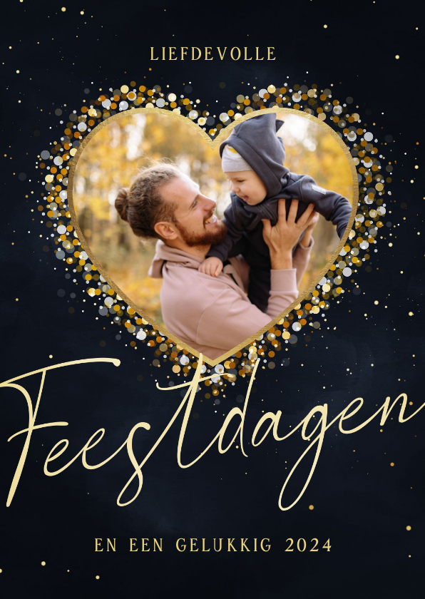 Kerstkaart hart van sparkles met foto - Kerstkaarten Kerstkaarten - Kerstkaart hart van sparkles met foto