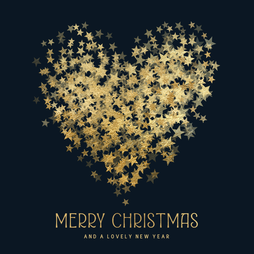 Kerstkaarten - Kerstkaart hart van sterren in goud