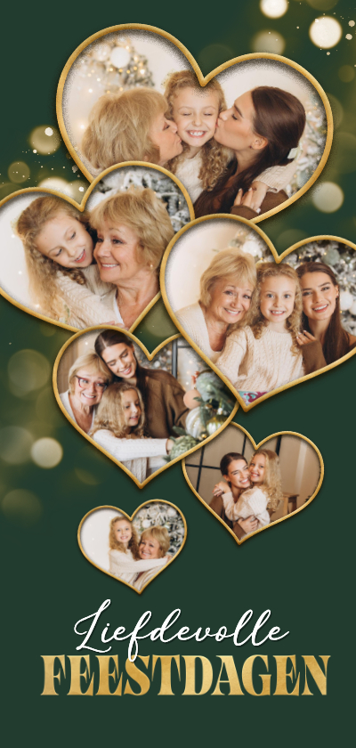 Kerstkaarten - Kerstkaart hartjes fotocollage liefdevolle feestdagen