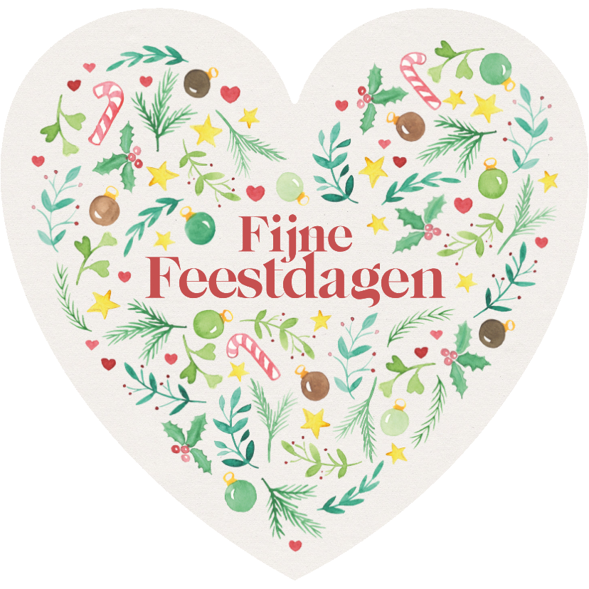 Kerstkaarten - Kerstkaart hartvorm kerstsymbooltjes